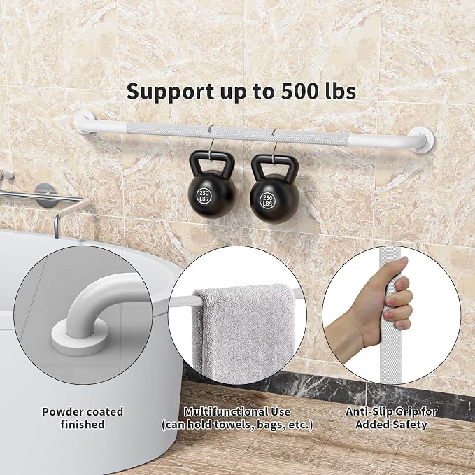 40 Inch Handicap Grab Bars, Munzong Bathroom Grab Bar for Showers White | Anti Slip Knurled Handicap Balance Bar Safety Hand Rail Support Elderly Senior Assist Bath Handle
