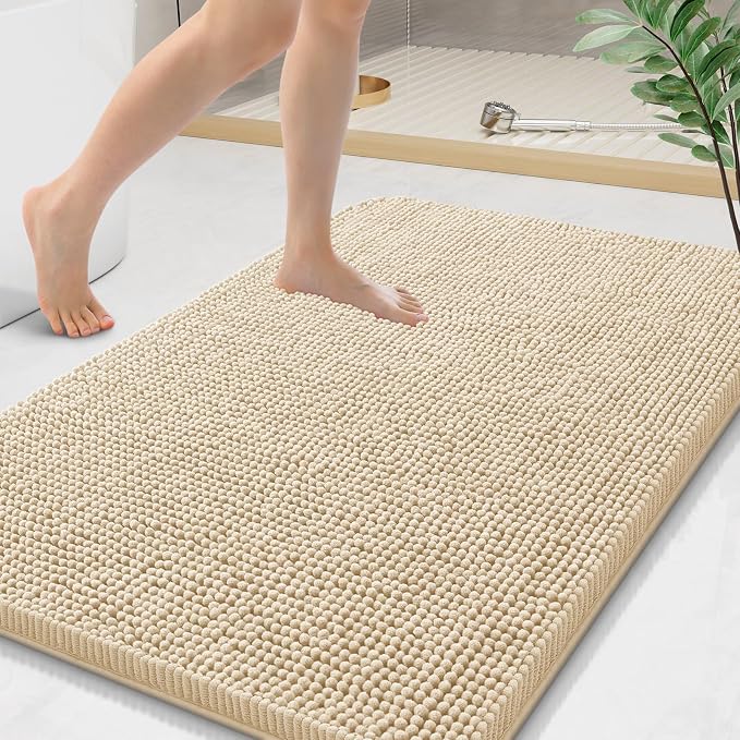 Arotive Bathroom Rugs 44x24, Soft Absorbent Shaggy Chenille Bath Rugs | Beige, Machine Washable Rubber Backing Bath Mats for Bathroom Floor Tub and Shower Home Decor Accessories