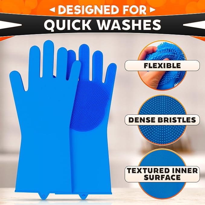ALPENKOK Silicone Dishwashing Gloves with Scrubber – Non-Slip Silicone Gloves for Washing Dishes | Household Use