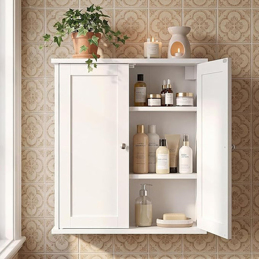 VASAGLE SIREN Collection Bathroom Wall Cabinet, Hanging Storage | Bathroom storage cabinet, for medicines, farmhouse, 2 adjustable shelves, 7.9 x 17.7 x 23.6 Inches