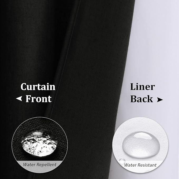 Linen Shower Curtain 72 Inch for Bathroom Black Double Layer | Curtains with Hook, Snap in Liner, Water Repellent, Boho Farmhouse, Modern Bath Decor, 1 Panel, 72x72