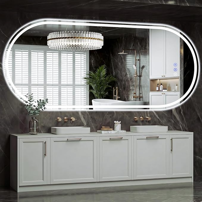 Oval LED Bathroom Mirror, 34"x 76" Led Full Length Mirror | Frameless Large LED Mirror with Front Light & Backlit, Anti-Fog, Dimmable Wall Mounted Lighted Mirror, Smart Bathroom Mirror