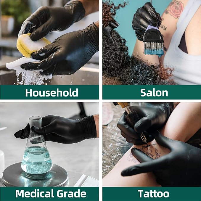 Vinyl Disposable Exam Gloves, Black 4Mil Powder-Free Latex-Free Medical Food Safe Cooking Cleaning Glove 100 &1000Ct