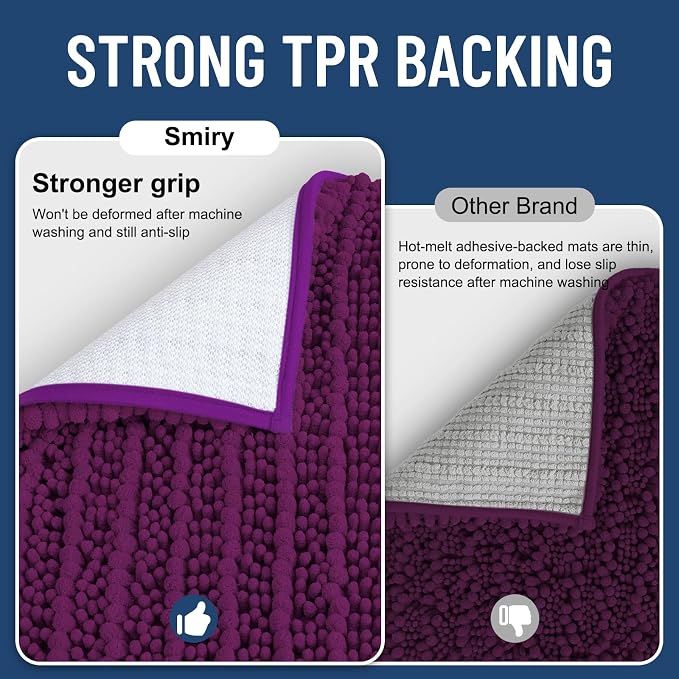 Smiry Bathroom Rugs 36X24, Extra Soft Rubber Backing Chenille Bath Mats | Violet Machine Washable Non Slip Quick Dry Bath Mats for Bathroom Floor, Tub, Shower, Home Decor Accessories