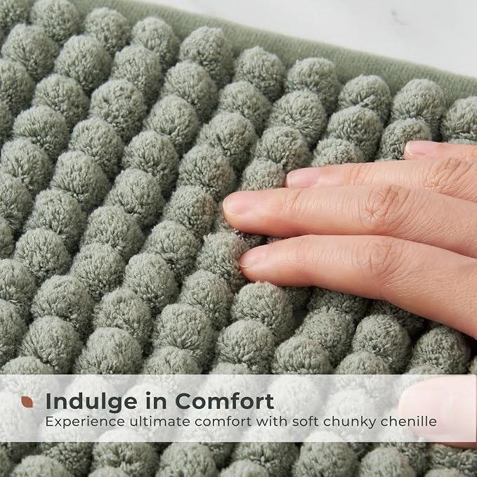 FRESHMINT Thick Chunky Chenille Bathroom Rug, Sage Green, 24"x36" | Non-Slip Backing, Water Absorbent Surface, Machine Washable Care, Cushioned Comfort, Bathroom Floor Use