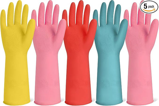 Xgunion Rubber Cleaning Gloves for Dishwashing-5 Pairs Colorful Reusable Household Cleaning Glove for Washing Dishes and Kitchen Cleaning Non-Slip Grip Dish Gloves for Women Men (Small)