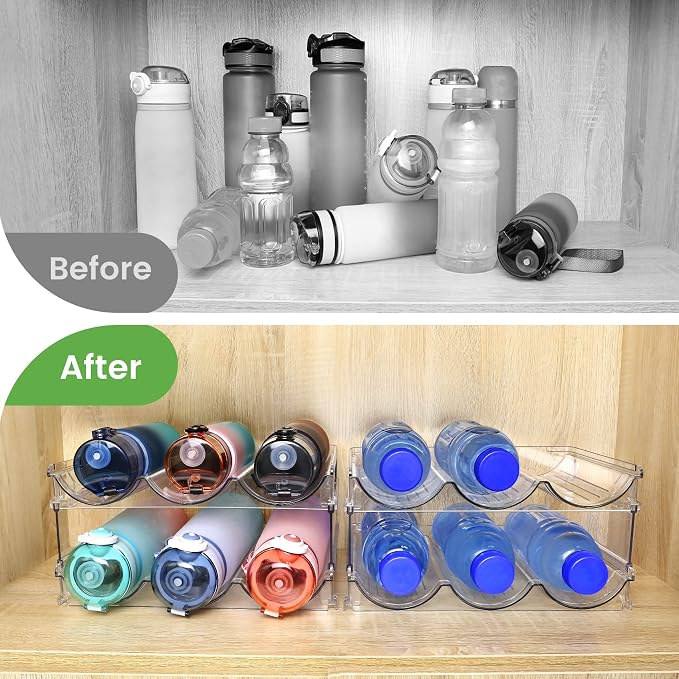 spospo Water Bottle Organizer for Cabinet, Water Bottle Storage Organizer, 2 Packs Water Bottle Storage Rack, Water Bottle Holder for Cabinet, Stackable Water Bottle Storage Rack | 2 Packs Tumbler Organizer, Water Bottle Holder for Cabiner, Fridge, Kit...