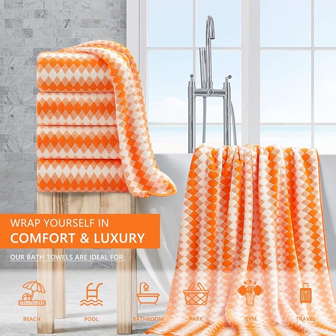 4 Piece Extra Large Bath Towel Set Oversized Bath Sheet 35"x70" Bathroom Towel Set Soft Highly Absorbent & Quick Dry Premium Bath Towel for Bathroom 600GSM Shower Towel Spa Gym Hotel,Orange