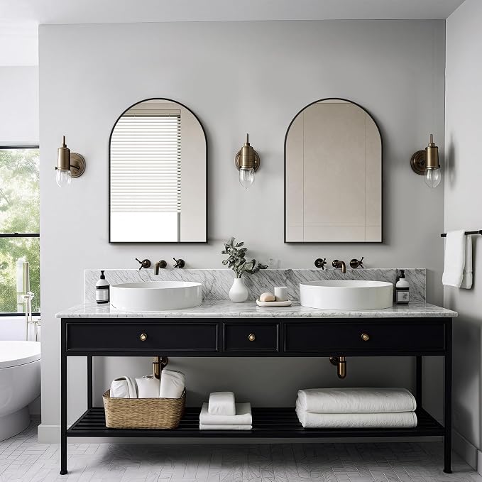 Arched Bathroom Mirror, Black, 20"x30" | Wall Mounted, Vanity Mirror, For Bedroom, Living Room and Entryway