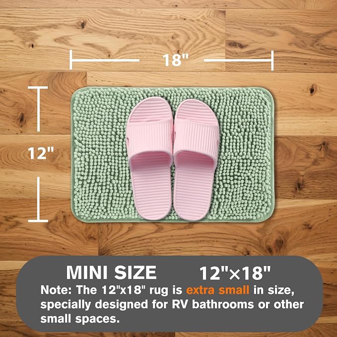 Small Bathroom Rug 12"x18" – Washable and Absorbent Bath Mat, Non Slip, Thick Soft Chenille Bath Rugs for Bathroom, Shower, Sink, Dog mat(Sea Foam)