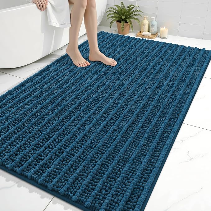 Arotive Bathroom Rugs Mat 59x35, Soft Absorbent Chenille Shaggy Bath Mat | Peacock Blue, Machine Wash Dry, Bath Rugs for Bathroom Floor, Tub and Shower, Home Decor Accessories