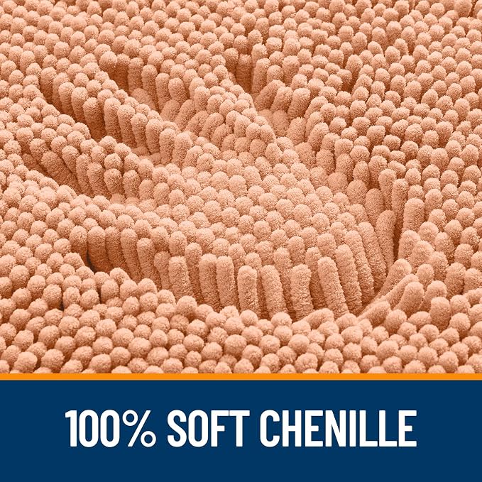 OLANLY Small Bathroom Rugs 24x16, Extra Soft Absorbent Chenille Bath Rugs | Peach, Quick-Drying Rubber Backing, Machine Washable Bath Mat for Bathroom Floor, Tub and Shower, Home Decor Accessories