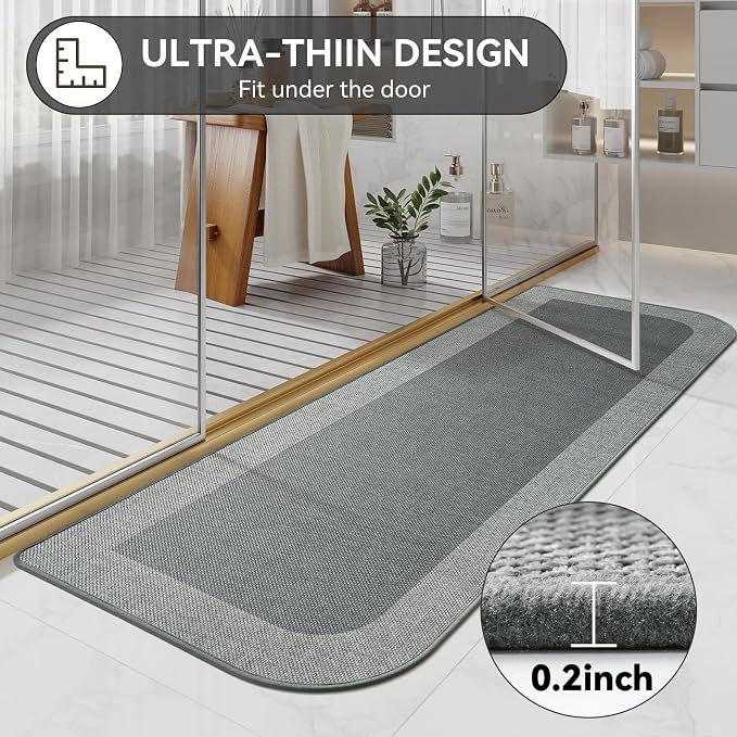 Bathroom Runner Rug, Long Thin Bath Mat Fit Under Door, Brown 24x70 | Quick Dry Absorbent, Rubber Backing Washable Large Bathmat, Shower Mat for Bathroom Floor, Tub and Outside Shower