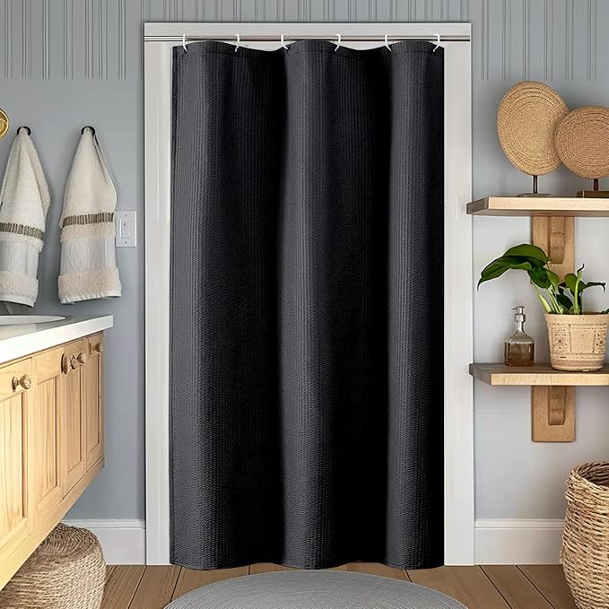 Black Stall Shower Curtain for Bathroom, 3D Embossed Textured Fabric Small Shower Curtain for Narrow Stall Size, Machine Washable Water Resistance, Hotel Style, 36" W x 72" L, Black