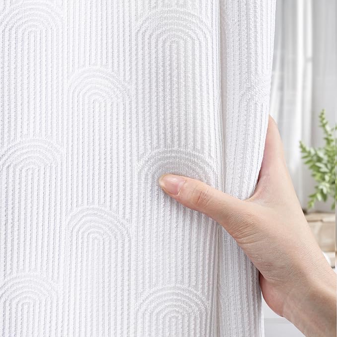 White Boho Cotton Shower Curtain Arch,72" W x 72" L | Minimalist Shower Curtain for Bathroom