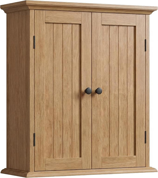 ChooChoo Bathroom Wall Cabinet with 2 Doors, Over The Toilet | 8.8"D x 21.1"W x 24"H, Medicine Cabinet, Adjustable Shelves, Cupboard, Natural