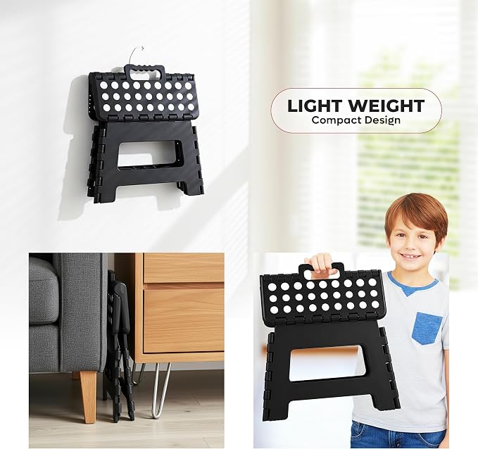 Utopia Home Folding Step Stool 9 Inch, Anti-Slip, Black, 1-Pack | Foldable step stool with anti-slip surface, built-in handle, and 300 lbs support for safe home use