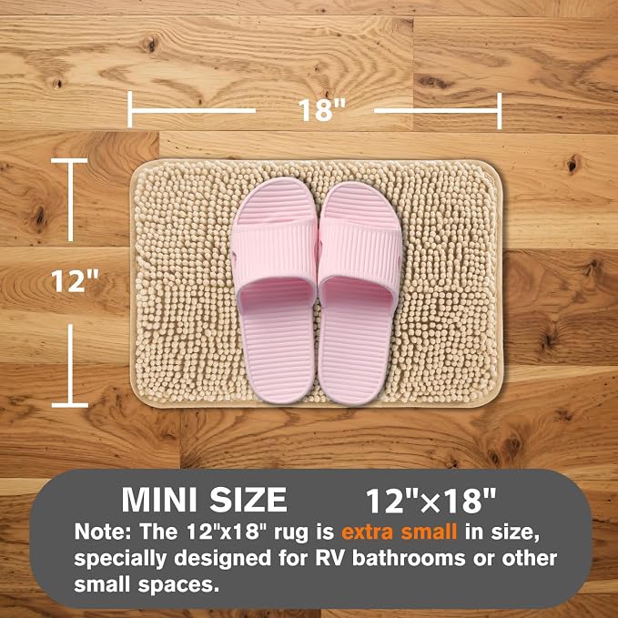 Small Bathroom Rug 12"x18" – Washable and Absorbent Bath Mat, Non Slip, Thick Soft Chenille Bath Rugs for Bathroom, Shower, Sink, Dog mat(Ivory Cream)