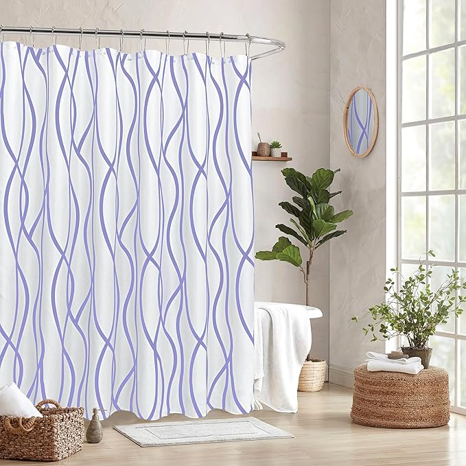 Biscaynebay Textured Fabric Shower Curtain 72x72 Inch, Lavender Printed Striped Linen Modern Hotel Luxury Quality Cloth Bathroom Curtains Machine Washable