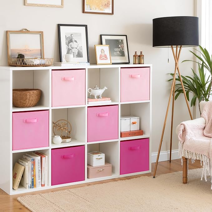 Cupic Cupid 6-Pack 13x13 Cube Storage Organizer, Cube Bins, Pink Gradient | Foldable, Reinforced Handle, Holds Clothes, Toys, Daily Essentials and More, Fits Closet, Shelves, Nursery, Playroom