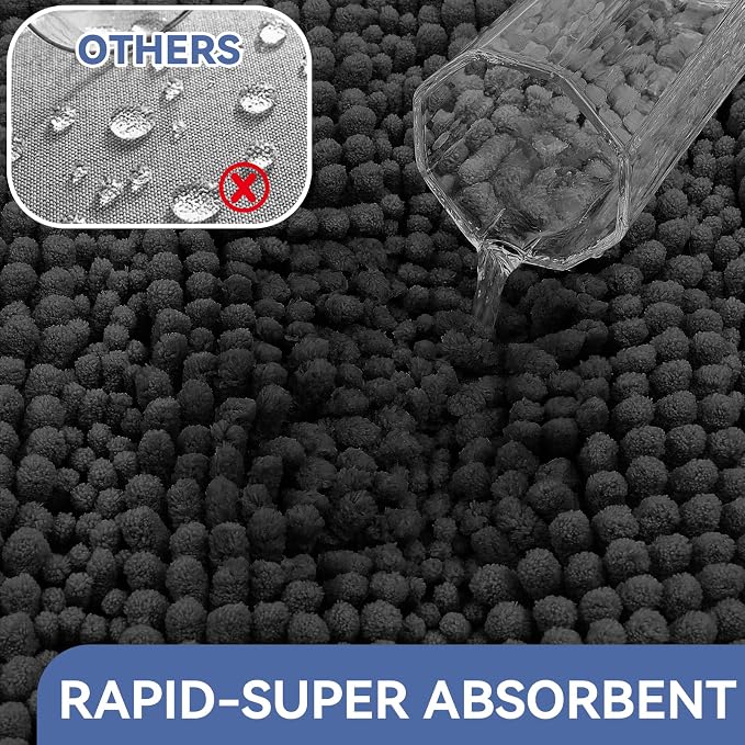 Bcoimo Small Bath Rug Mat,24x17 Chenille Non Slip Black Bathroom Floor Mats | Extra Soft Bathroom Rugs;Non Slip Rubber Back Bath Mats;High Absorbent & Quick Dry Microfiber mat;Machine Washable