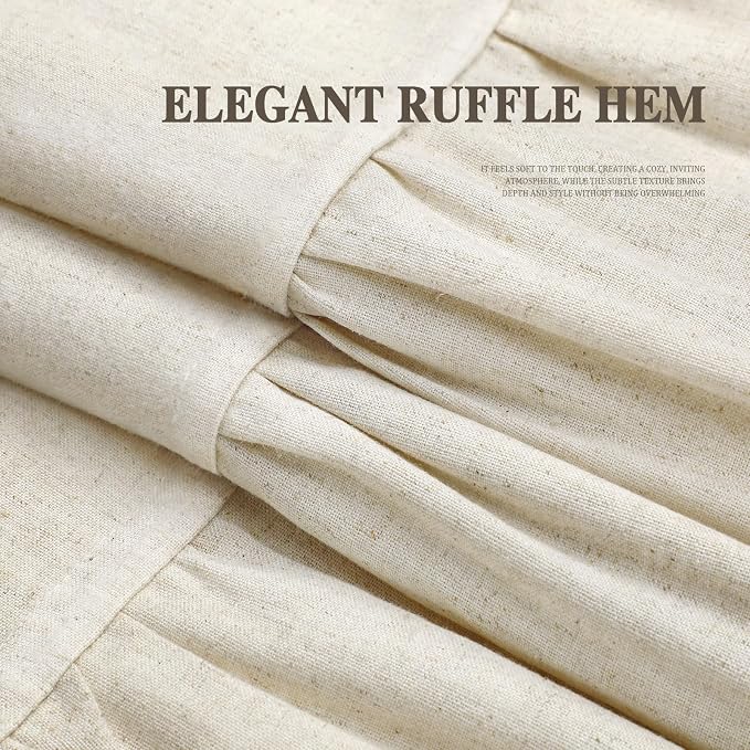 Farmhouse Shower Curtain Ruffle Linen Cream 72" W x 72" L | Linen Fabric, Farmhouse Boho, Bottom Ruffle, Rustic, Country, Natural Look, Washable, Shower Curtain for Bathroom Bathtub