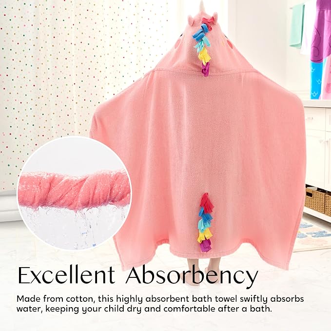 Joiedomi Unicorn Hooded Towel for Kids Soft 100% Cotton Bath Beach Towel 30" x 50" for Kids 3-8 Years Toddler Pool Poncho with Hood Absorbent Swim Wrap for Boys Girls