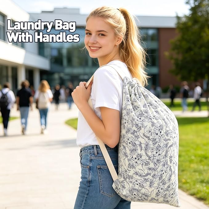 Laundry Bag Backpack for Dorm & Travel, 29 x 18" Large Dirty Bag | Cute College Clothes Pouch with Straps and Handles. Ideal for Apartment, Camp and Portable Bag for Laundromat