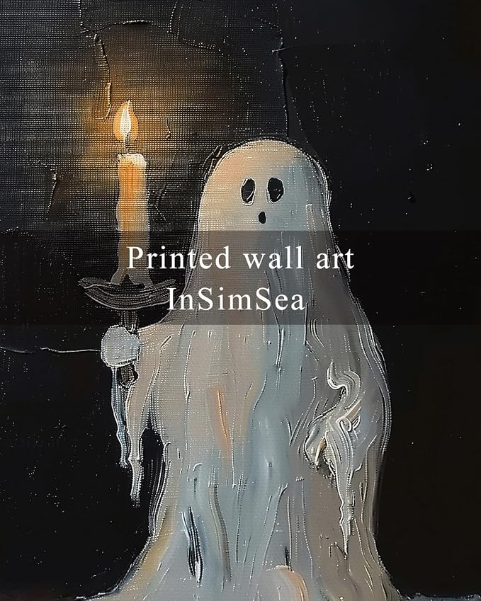 InSimSea Framed Canvas Art Prints, Vintage Halloween Decor, 12x16inch, Cute Spooky Ghosts Decor for Bedroom Kitchen Living Room shelf Fireplace, Dark Academia Gothic Pictures