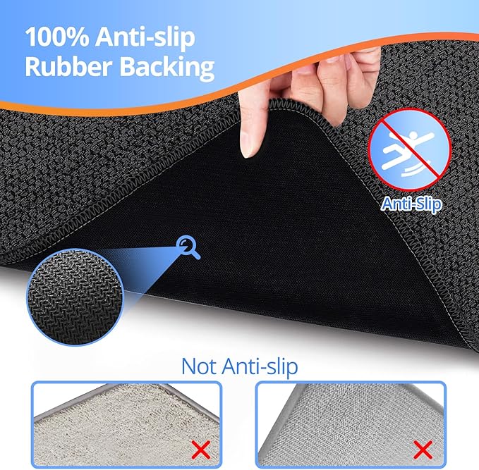 HOMTEB Bath Mat 17x27Inch, Thin Bath Mats Rugs with Rubber Backing Non-Slip, Absorbent,Quick Dry Machine Washable, Home Decor Accessories Cozy Cloth Bathroom Rugs fit Under Door/Sink/Tub-Black