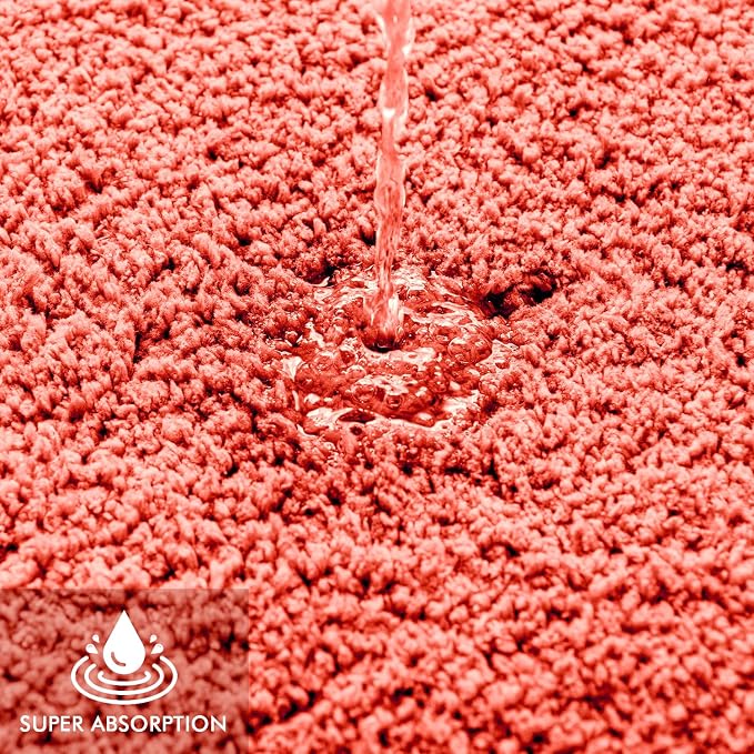 MIULEE Living Coral Microfiber Toilet Bath Rug U-Shaped Contour 20x20 Inch | Absorbent, Non Slip, Quick Dry, Fluffy Bath Rugs for Bathroom Floor Tub Showers, Machine Washable