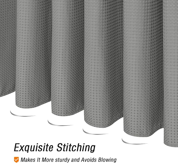Extra Long Grey Fabric Shower Curtain, 72 x 84 | Tall Cloth-Textured Shower Curtain for Bathroom, Water Repellent, Machine Washable