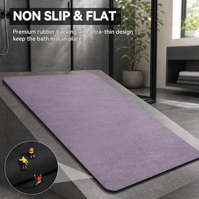 MontVoo -Bath Mat Rug-Rubber Backing Non Slip Quick Dry Absorbent Thin Bathroom Rugs Fit Under Door-Faux Suede Surface Bathroom Floor Mats-Shower Rug for in Front of Bathtub Shower Lavender 17"x59"