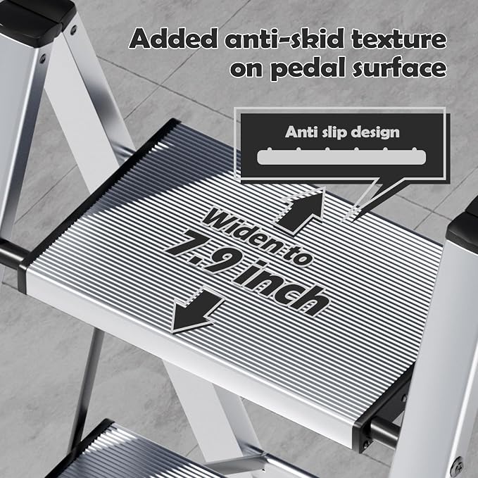 Taranta 3 Step Stool Foldable,Aluminum Step Ladder-Sliver | Lightweight,Wide Anti-Slip Pedals,Folding Step Stool,330lbs Capacity for Household,Kitchen,Office