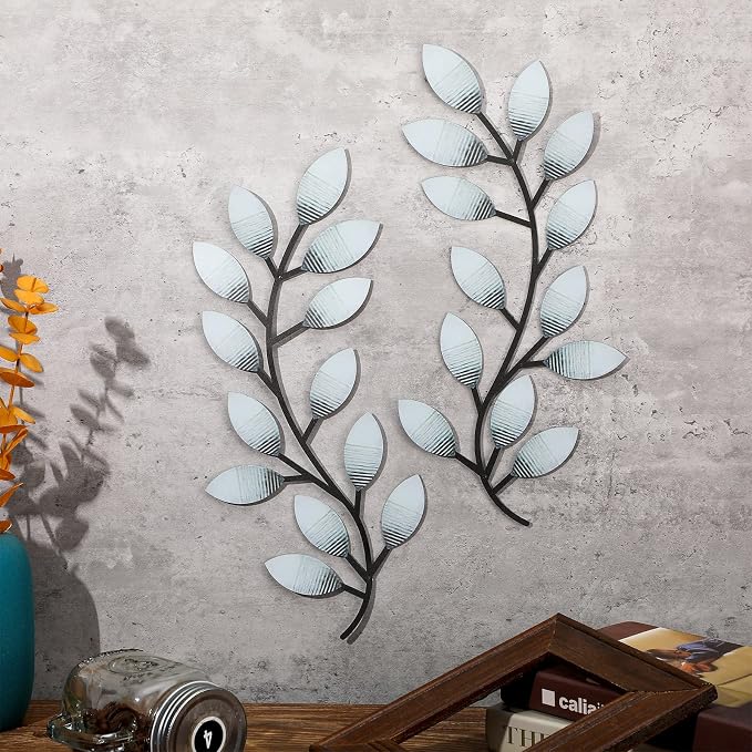 Zhengmy 2 Pcs Metal Leaf Wall Art Vine Branch Decor,Retro White