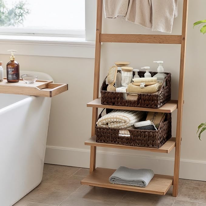 GRANNY SAYS Wicker Storage Baskets, Trapezoid Woven Baskets for Storage | Wicker Storage Baskets for Pantry, Open Front Basket for Shelves, Kitchen Storage Baskets, Decorative Basket for Home Decor
