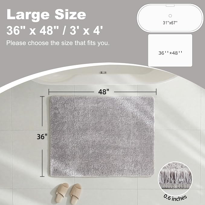 TYUU Large Bathroom Rugs, Ultra Soft Super Absorbent Bath Rugs Non Slip Washable Quick Dry Bath Mat with Rubber Backing for Bathroom Floor, Shower, or Sink, Light Grey 3' x 4'