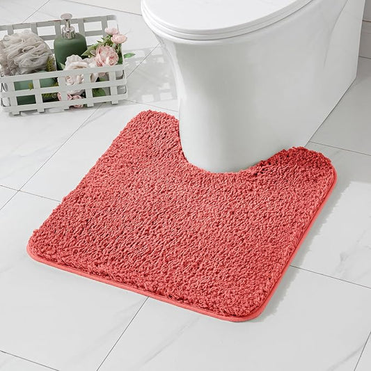 MIULEE Coral Toilet Bathroom Rug U-Shaped Microfiber Bath Mat 20x24 Inch | Absorbent, Non Slip, Quick Dry, Fluffy Bath Rugs for Bathroom Floor Tub Showers, Machine Washable