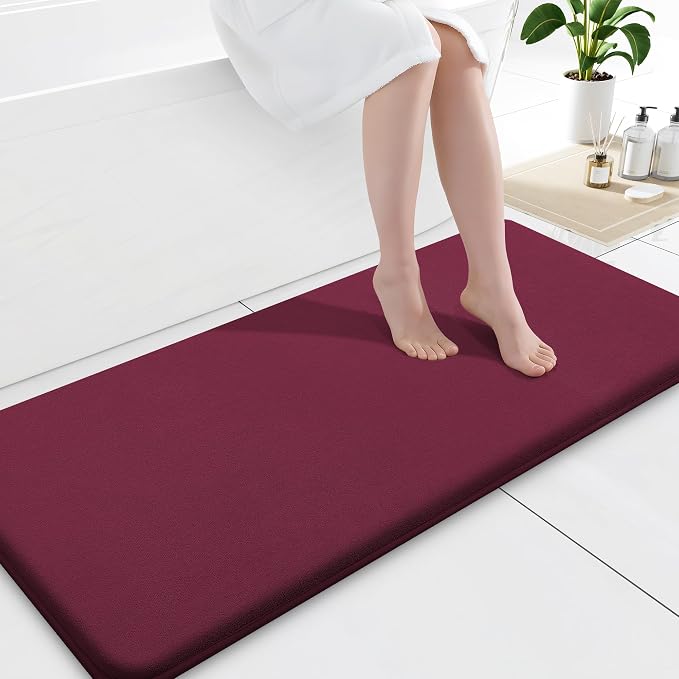 Smiry Memory Foam Bath Mat 59x20, Extra Soft and Absorbent Bathroom Rugs | Burgundy, Quick Dry Machine Washable Non-Slip Bath Mat for Bathroom Floor, Shower and Tub