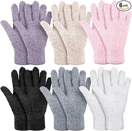 6 Pairs Microfiber Dusting Gloves, Dusting Cleaning Gloves Microfiber Gloves for Plants House Blinds Car Dust Mitt (Elegant Color,Medium)