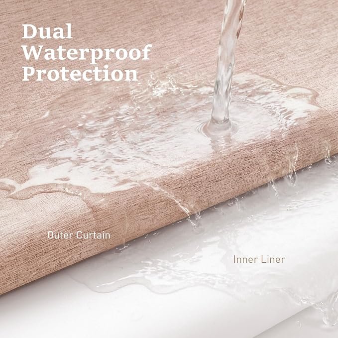 72x87 Ringless Linen Textured Shower Curtain with Snap in Liner, Blush | Extra Long Size, 3 in 1 Durable Fabric Shower Curtain, Removable Liner, Waterproof & Washable, Mesh Top Window, Easy Setup