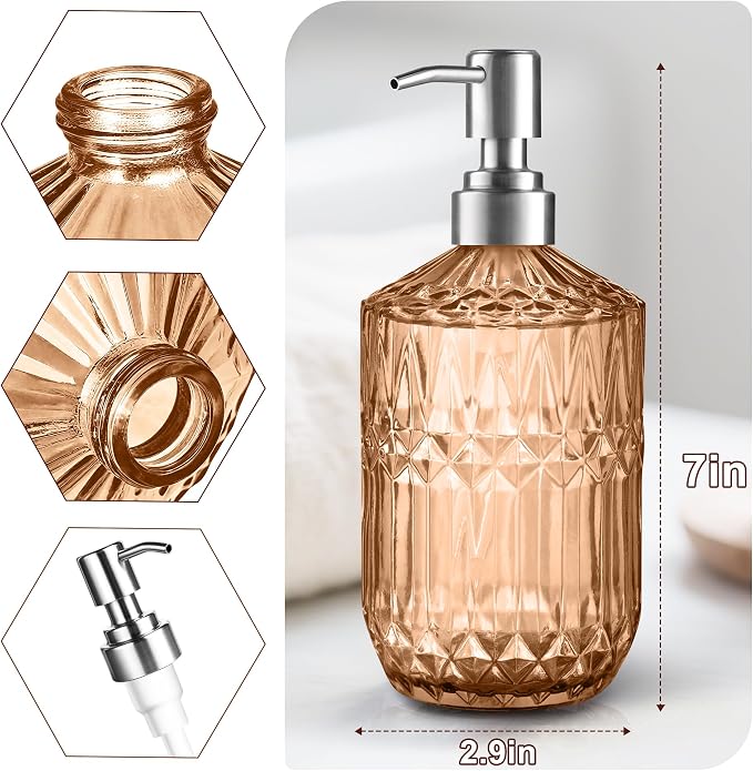 Kaishun Refillable Glass Soap Dispenser (2PC) for Hand Soap & Lotion,Orange