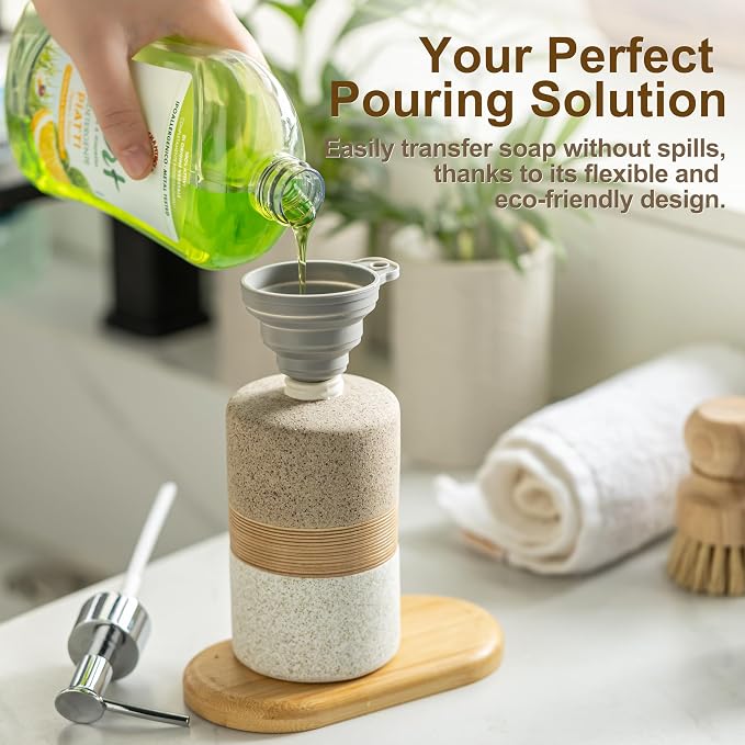 Ceramic Kitchen Dish Soap Dispenser Set with Stainless Steel Pump | Refillable Hand Soap, Shampoo and Conditioner, Body Wash, Lotion Dispenser | for Kitchen and Bathroom Counter Non Slip, 12 Oz