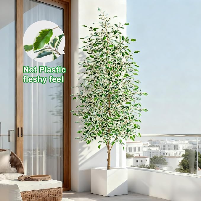 Bailikang 7FT Artificial Ficus Trees Indoor Faux Trees Indoor Fake Floor Plants Tall Artificial Tree with White Pot Faux Tree Fake Indoor Tree Silk Plants Artificial Trees for Home Decor Indoor