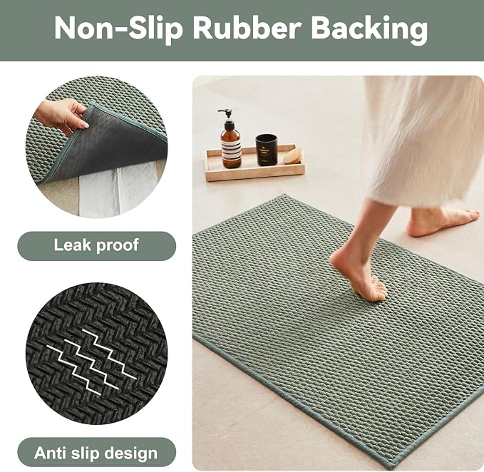 Triohero Small Bathroom Rugs Non Slip Washable Bath Rugs Super Absorbent Bathroom Rug Thin Quick Dry Low Pile Bath Mats, Sage Green 12"x12"