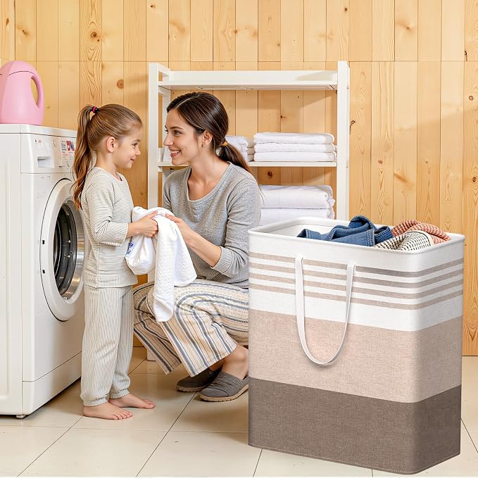 WOWBOX 2 Pack Laundry Baskets, Collapsible Dirty Clothes Laundry Hampers | with Reinforced Handles, Waterproof Coating, 2 Pack for Clean & Dirty Clothes, for Bedroom, Bathroom, Dorm (100L Pink)