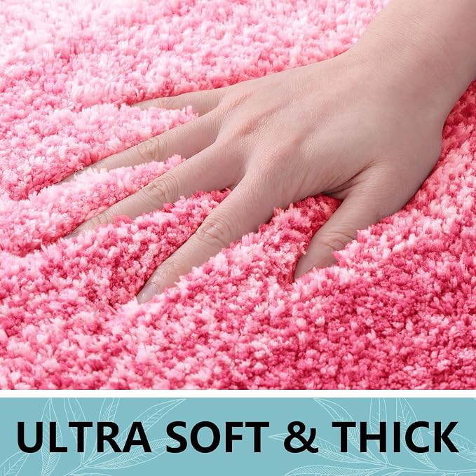 Arotive Microfiber Bathroom Rugs, Shaggy Soft Absorbent Bath Rug, 59x24 | Pink, Rubber Backing Thick Plush Machine Washable Dry Bath Mats for Bathroom, Tub and Shower, Rectangular