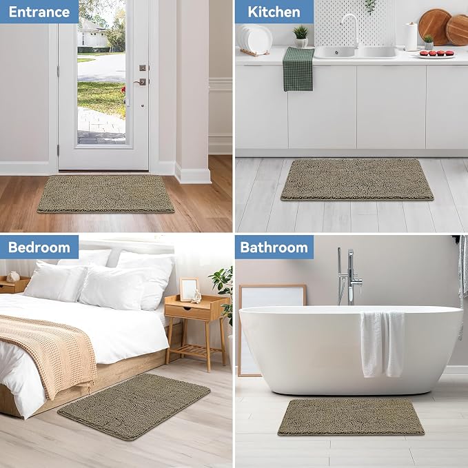 Bcoimo Bath Rug Mat,60x24 High Absorbent Latte Long Bathroom Runner Rugs | No Slip with Rubber Back Chenille Bathroom Mats For Floor,Tub,Shower; Extra Soft, Quick Dry Microfiber mats; Machine Washable