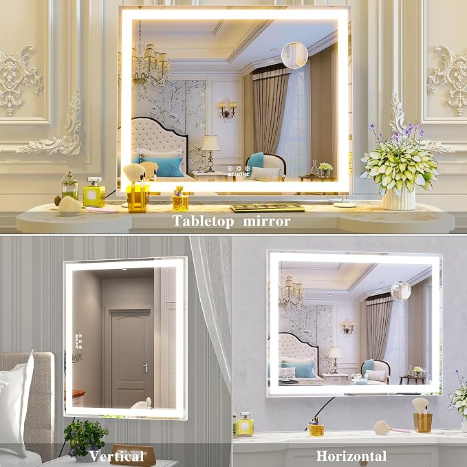Vanity Mirror with Lights for Tabletop,Hollywood Lighted Makeup Mirror for Dressing Room & Bedroom,Big Desk Mirror Vanity (600×507×150mm)