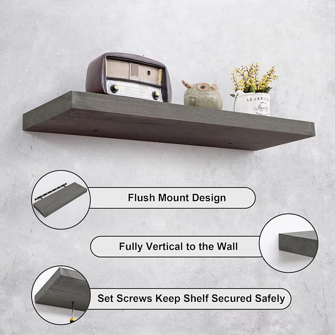 Floating Shelves for Wall 48 Inch, 48W x 8D Rustic Grey Wood Floating Shelves Set of 1, Floating Wooden Wall Shelves for Living Room Bedroom Laundry Room Garage Farmhouse - Grey Wash